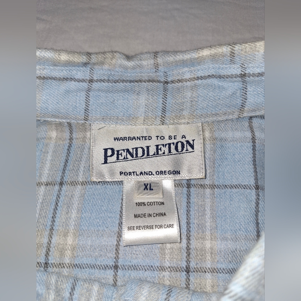 Pendleton long-sleeve cotton flannel light blue plaid Mens Xl - Picture 4 of 5